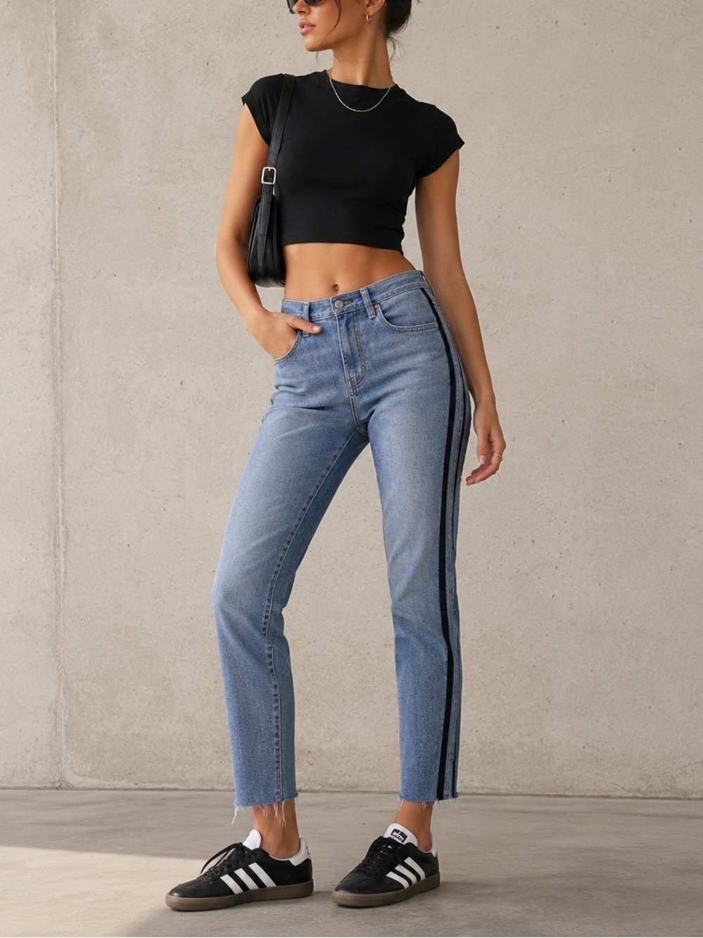New PacSun Vintage Icon Side Stripe Jeans Sz 25 High Rise Straight Crop